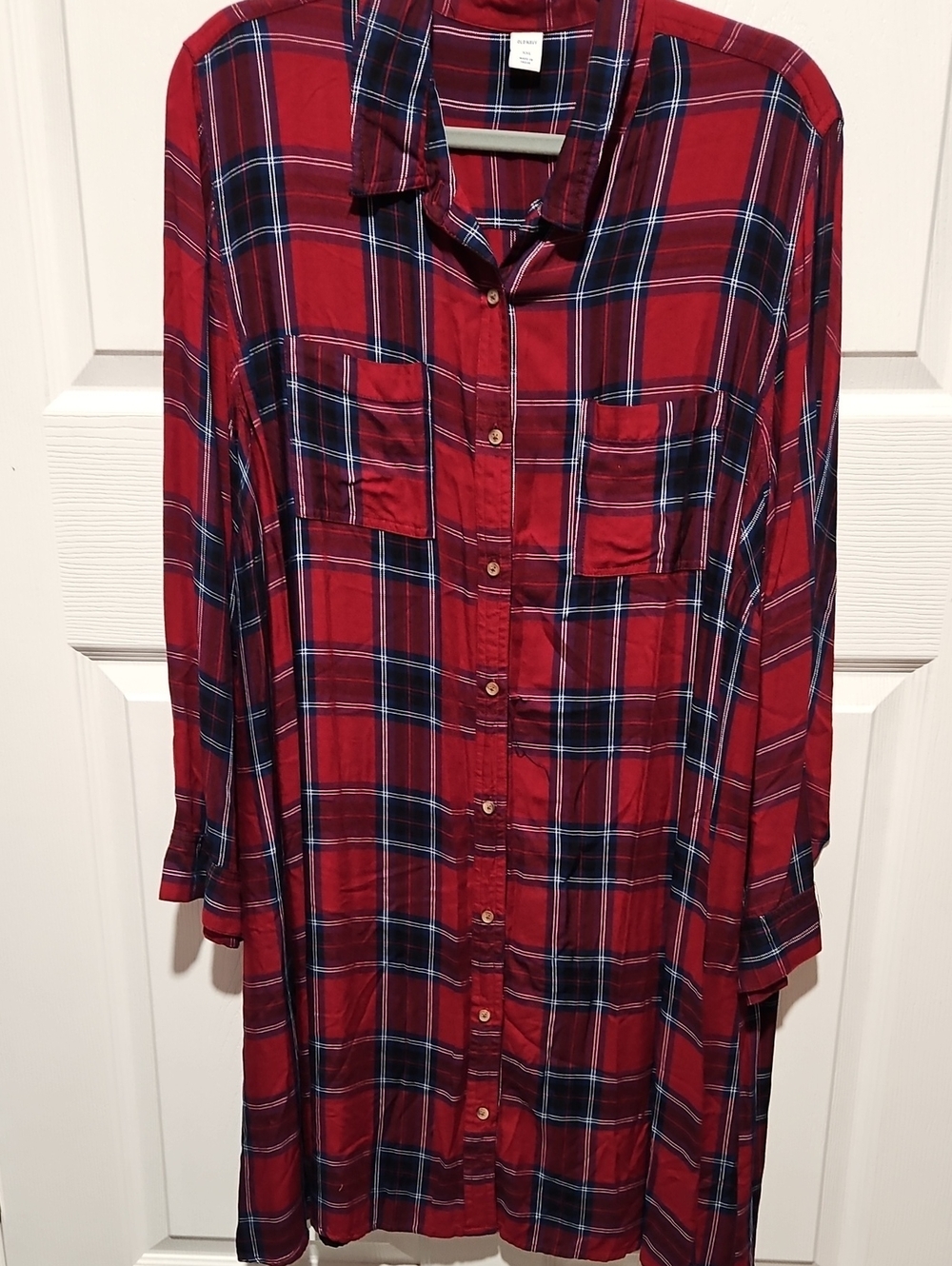 Old Navy Men’s Red and Blue Plaid Flannel Shirt